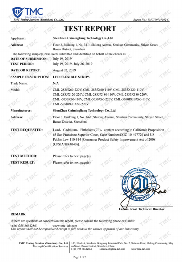 High Voltage Lamp Strip California 65 Report